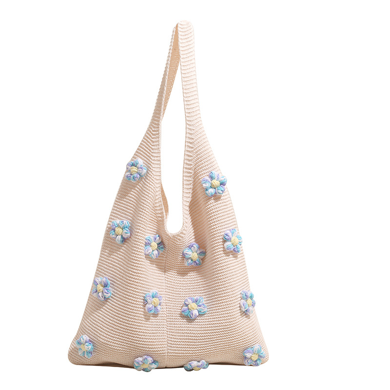 Spring 2025 new style of cute, fashionable and simple Korean-style knitted bag, single-shoulder bag and colorful flower tote bag Item Picture