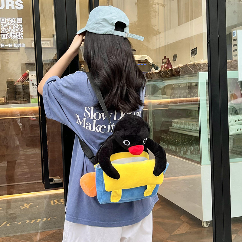 Cartoon Japanese-style Pingu penguin backpack, cute plush, girlish student doll, crossbody bag wholesale Application Scenario