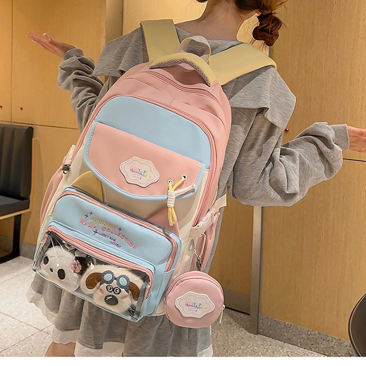 The ins large-capacity backpack is sweet, cute, fashionable and trendy. It is a macaron-colored backpack with a fresh and clean style full figure