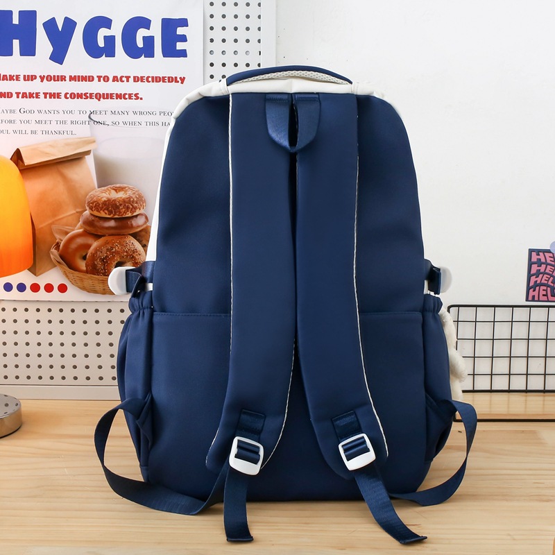 The Korean version of the Instagram large-capacity backpack for junior and senior high school students is a trendy four-piece set with contrasting colors Application Scenario