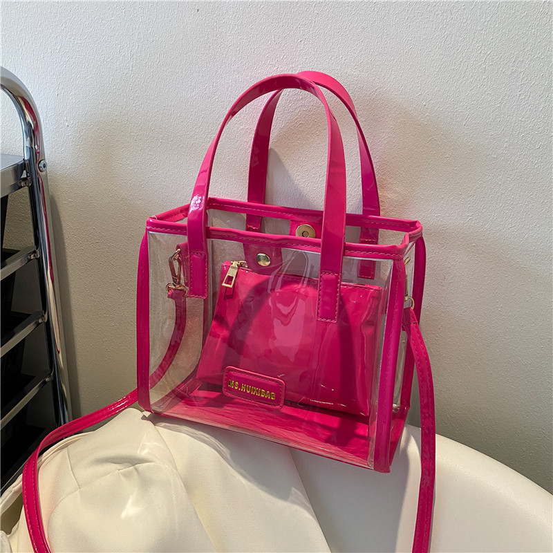 European and American large-capacity fashionable transparent handbags, jelly beach bags, mother-daughter buns, mother bags, single-shoulder tote bags full figure