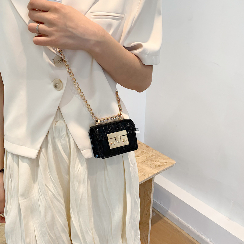 Stone-patterned lock buckle small women's 2022 new style simple and elegant chain small square bag fashionable and trendy single-shoulder crossbody bag Specification drawing