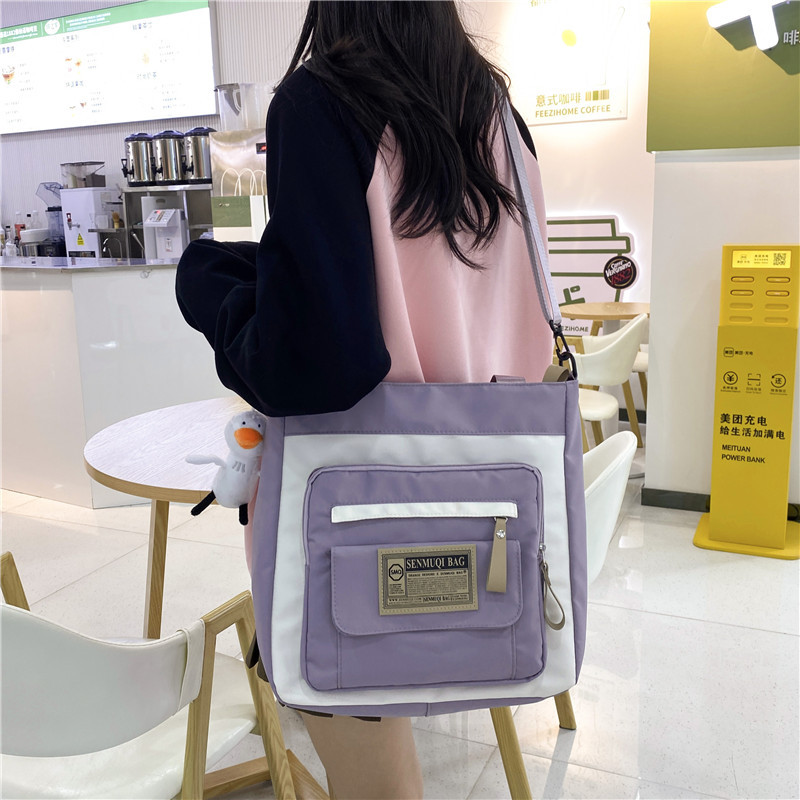 New large-capacity canvas bag for after-school tutoring, dual-purpose handbag, girls' schoolbag, canvas crossbody bag for junior high school and senior high school students Specification drawing