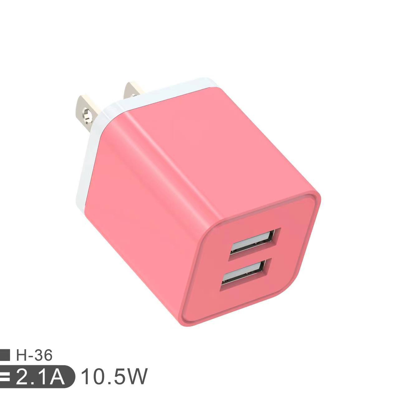 Amazon-style dual USB port 10.5W US direct charging mobile phone charger 5V2.1A charger factory wholesale Specification drawing