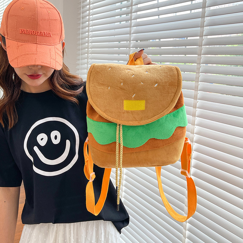 Lazy same style hamburger backpack, cute cartoon small backpack, large capacity campus backpack for girls details Picture