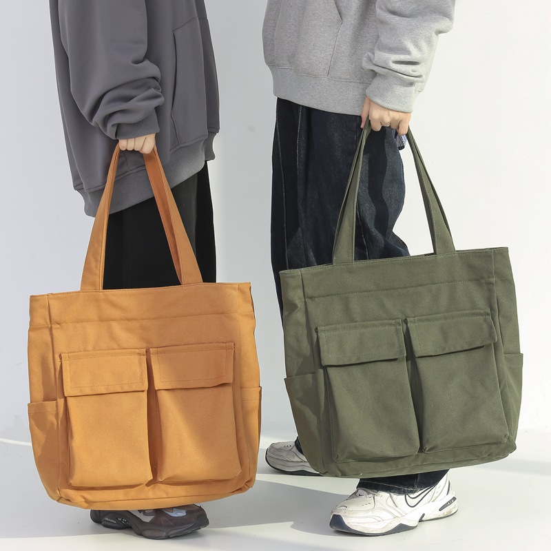 Retro canvas bag, large-capacity hand-held shoulder bag, men's and women's casual travel bag, Korean style ins workwear tote bag full figure