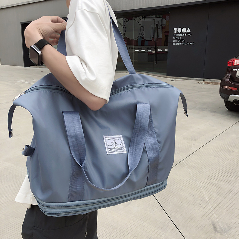 Wholesale double-layer extended fitness bags, dry-wet separated large-capacity travel bags, lightweight student luggage bags with LOGO printing Specification drawing