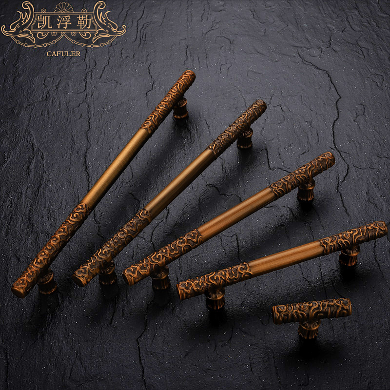 Golden hoop rod door handle, zinc alloy, Chinese classical golden handle, furniture hardware, drawer handle, wardrobe window handle details Picture