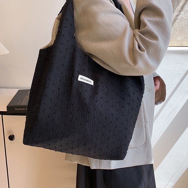 Korean style fashionable casual large-capacity tote bag for women 2025 summer new commuting canvas bag, simple single-shoulder women's bag Specification drawing