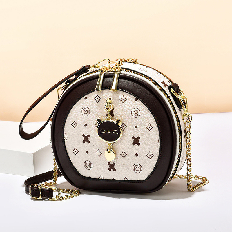Round bag for women 2022 New style, trendy and simple single-shoulder crossbody bag, textured chain bag, small round bag, printed red envelope Application Scenario