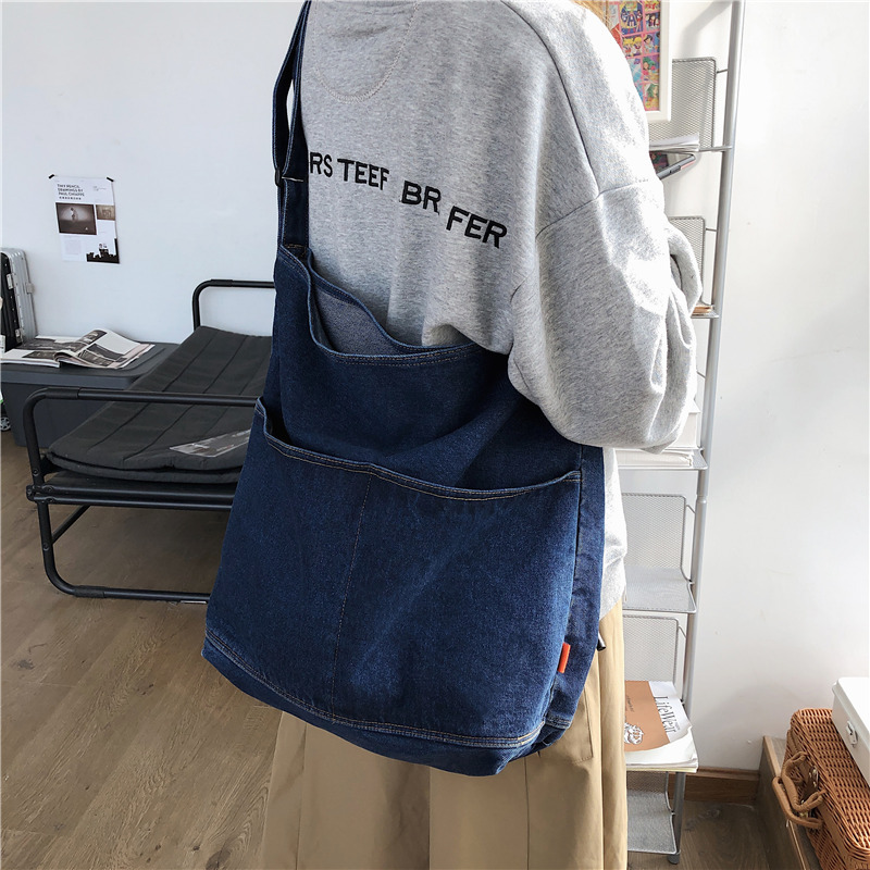 Order denim canvas bags, women's single-shoulder bags, Korean retro school style casual shopping bags, and large-capacity class backpacks Specification drawing
