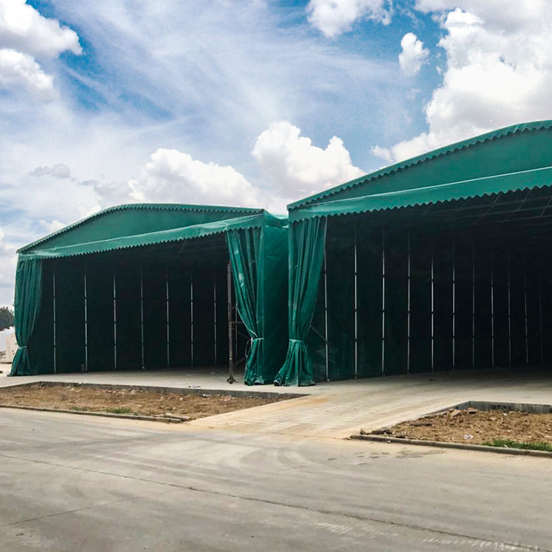Factory direct sales of outdoor mobile sliding awnings, large retractable sliding canopies for warehouses, sunshades, carports, and activity tents Application Scenario