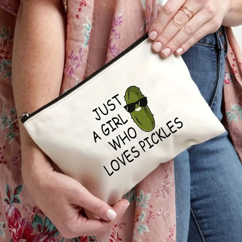 Cross-border temu best-selling cucumber letter linen double-sided printed cosmetic bag, storage bag, women's multi-functional zipper bag full figure