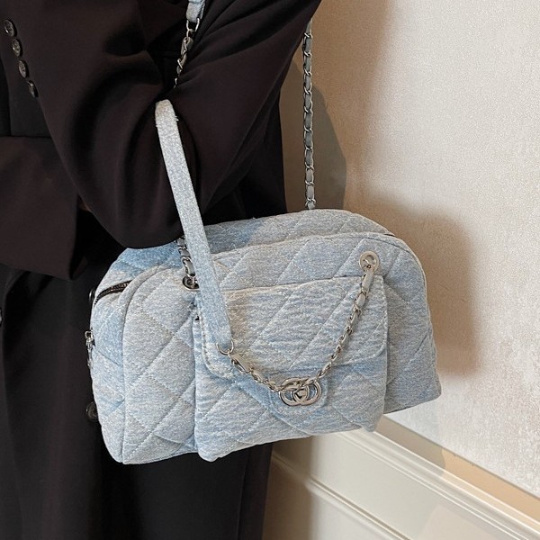 Boston Bag, new retro denim bag, Chanel-style diamond-shaped chain tote large bag, women's large capacity bag, underarm Specification drawing