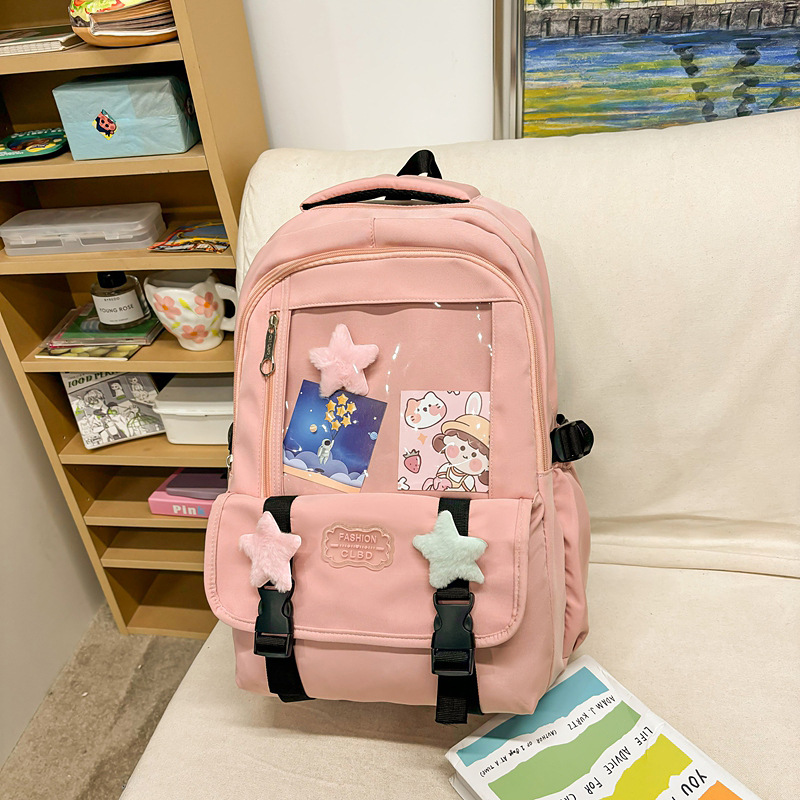 Backpack for junior high school girls, transparent student backpack, large capacity, high appearance level, ins versatile, pain-relieving backpack Specification drawing