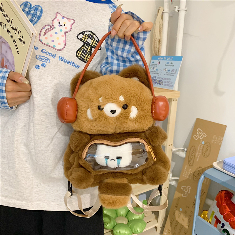 New headphones, cute plush dolls on both shoulders, a cute and girlish birthday gift, a cartoon large-capacity backpack details Picture