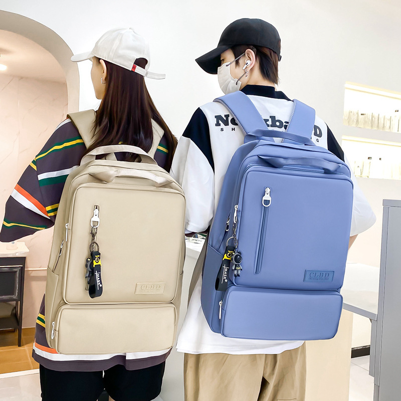 Simple and trendy ins campus style backpack, solid color large-capacity schoolbag for junior and senior high school students, travel computer backpack details Picture