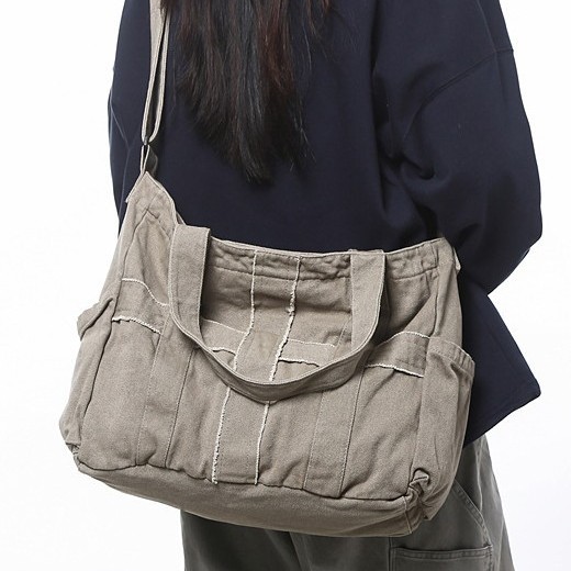 Student canvas bag function, student bag, fashionable ring bag with zipper, large capacity, Haraju-style ins casual single-shoulder bag full figure
