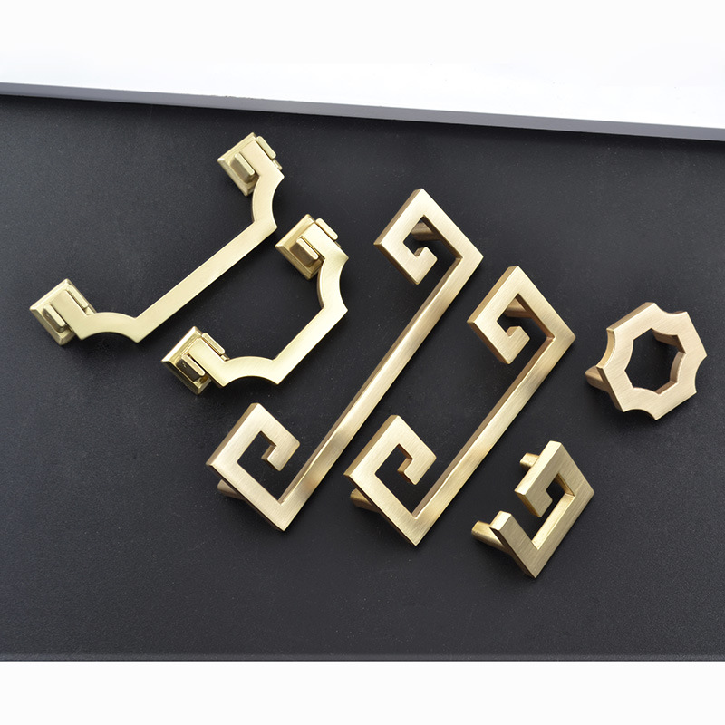 Manufacturer's in-stock furniture hardware cabinet handles, copper brushed new Chinese-style wardrobe drawer cabinet handles details Picture