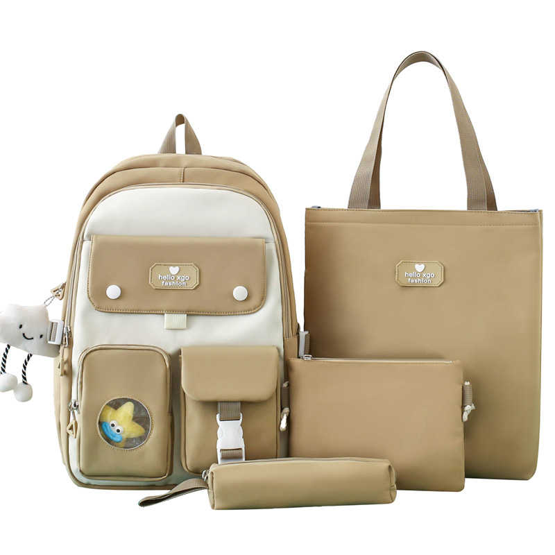 Campus four-piece set of schoolbag for junior high school students, a new Korean-style backpack with color contrast, and a large-capacity girls' backpack with reduced load Item Picture