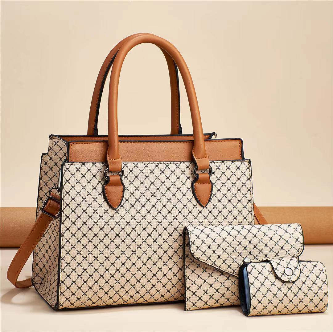 Grand Lady three-piece handbag set 2023 New style middle-aged mom bag, fashionable large-capacity versatile crossbody bag Item Picture