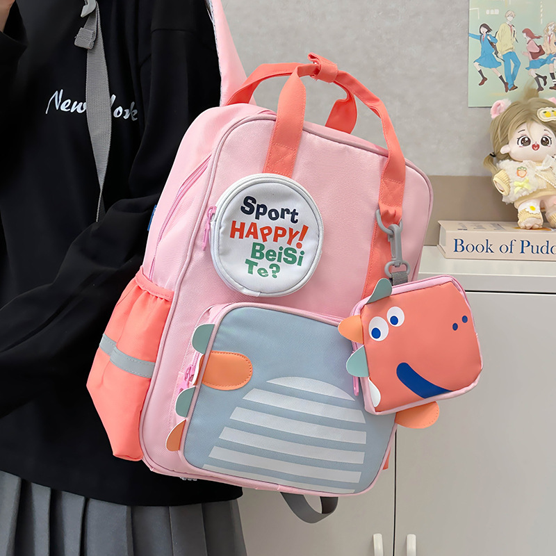 New schoolbag for primary school students from grades one, two to three and five, Korean-style cute dinosaur, high-quality lightweight backpack details Picture