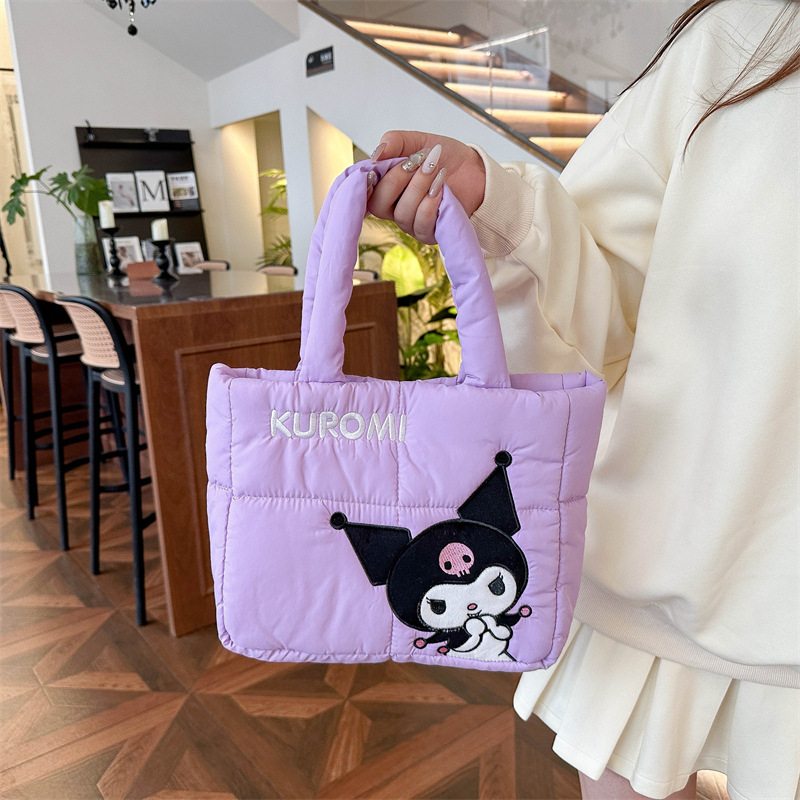 New cartoon down fabric hand-held shoulder bag, cute and portable tote bag, girlish commuting and school crossbody wholesale details Picture