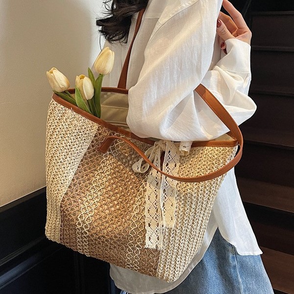Summer large-capacity straw woven bag 2025, popular hand-woven tote bag, seaside vacation travel, daily commuting Specification drawing