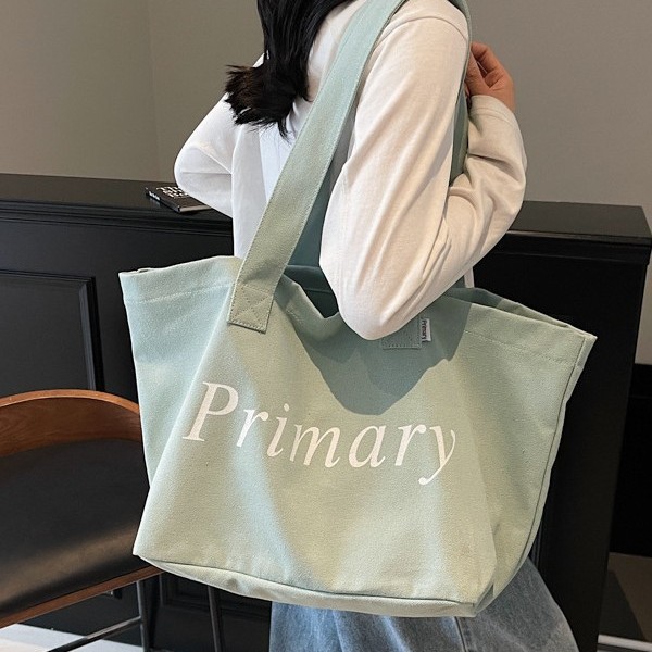 New cross-border large-capacity canvas bag for women 2025, new candy-colored casual letter-printed single-shoulder tote bag full figure