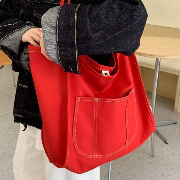 Large-capacity canvas single-shoulder bag, fashionable and versatile single-shoulder bag, casual commuting, college student class tote bag, mommy bag Specification drawing