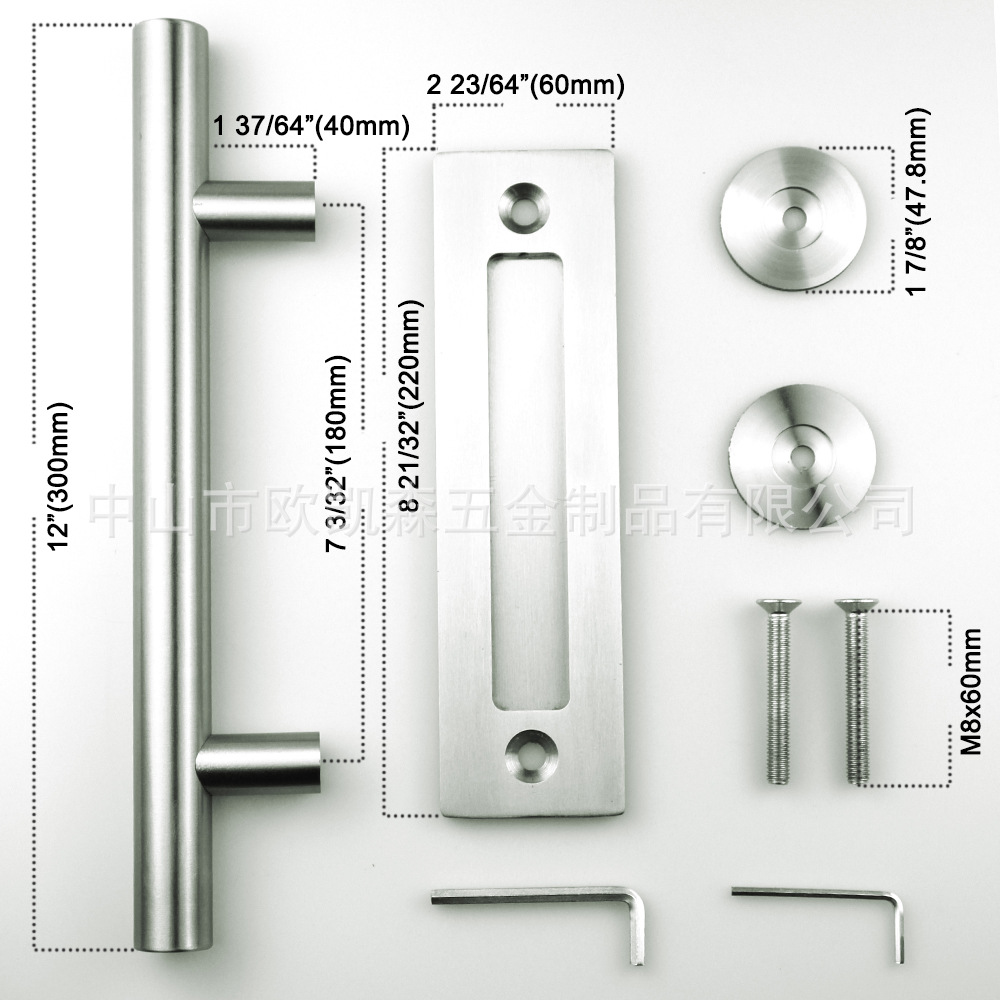 Stainless steel handle for barn door, double-sided interior wooden door, universal American-style bathroom glass door handle details Picture