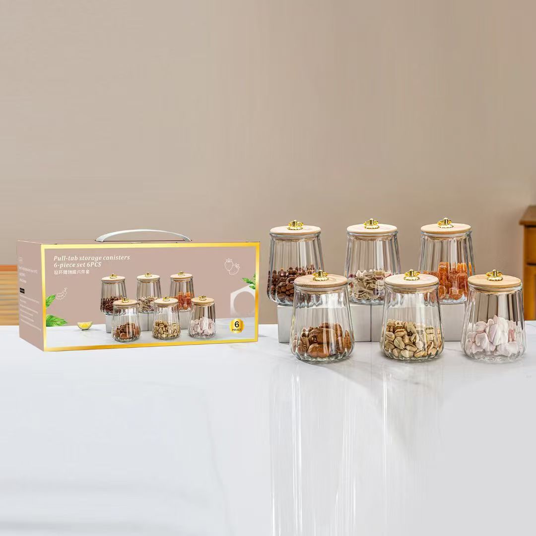 Customized vertical striped sealed jars, moisture-proof flower tea storage jars, household brown sugar storage jars, kitchen storage jars with spoons details Picture