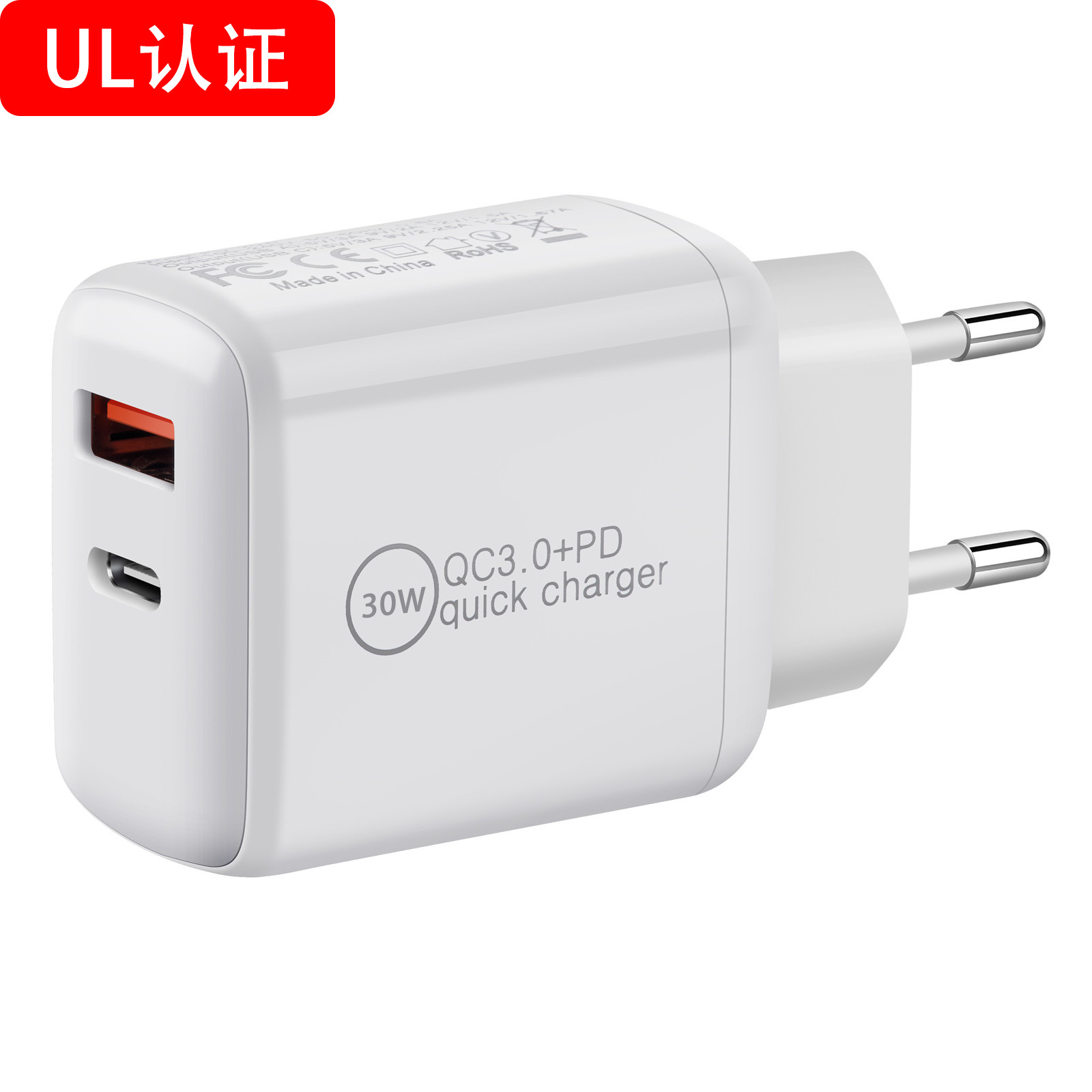 CE certified PD charger 30W dual-port A+C, US-standard CE certified PD adapter 30W foldable pin PD direct charging Application Scenario