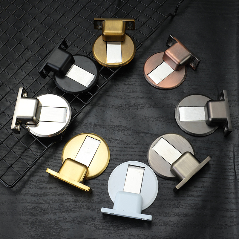 Zinc alloy floor suction anti-collision door without drilling, strong magnetic door suction door, bathroom silent fixed door top details Picture