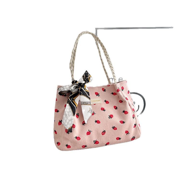 The new single-shoulder bag, tote bag, stylish printed floral corduroy hand-held women's bag, student shopping bag, bag for women Item Picture