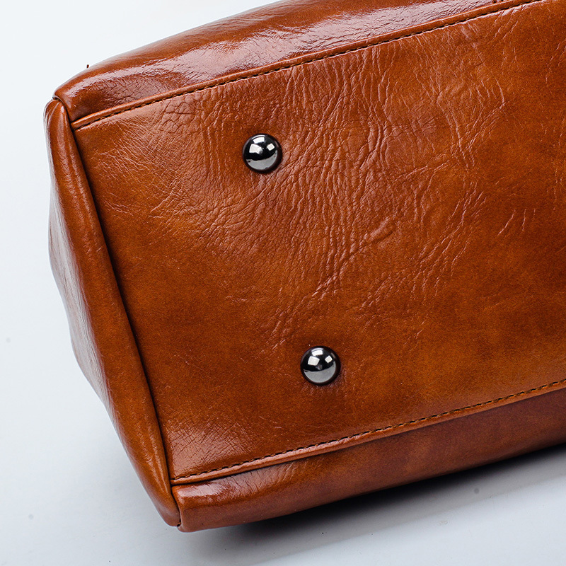 New cross-border oil wax leather bags for export to Europe, America, Boston, women's single-shoulder bags, women's soft leather large bags, one-piece consignment details Picture