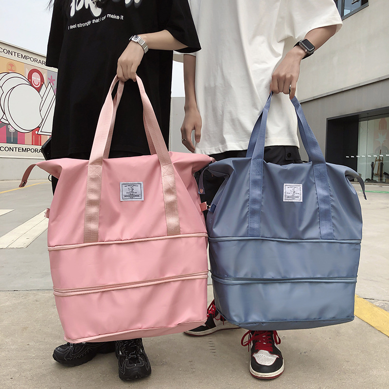 Wholesale double-layer extended fitness bags, dry-wet separated large-capacity travel bags, lightweight student luggage bags with LOGO printing full figure