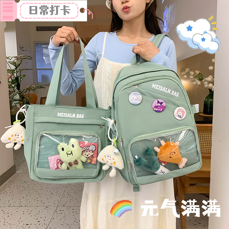 The new daily transparent backpack is an original design for girls. It has a large capacity and is a cute school bag that can be carried on both shoulders Application Scenario