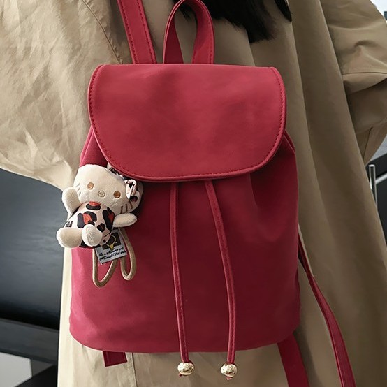 Autumn and winter atmosphere, niche casual solid color matte fleece, school-style retro casual backpack, mini details Picture