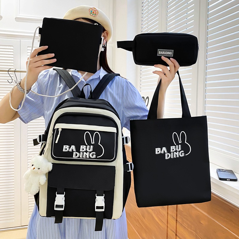 Large-capacity, versatile school schoolbag, lightweight four-piece backpack for junior and senior high school, cute and simple tutorial backpack for girls full figure
