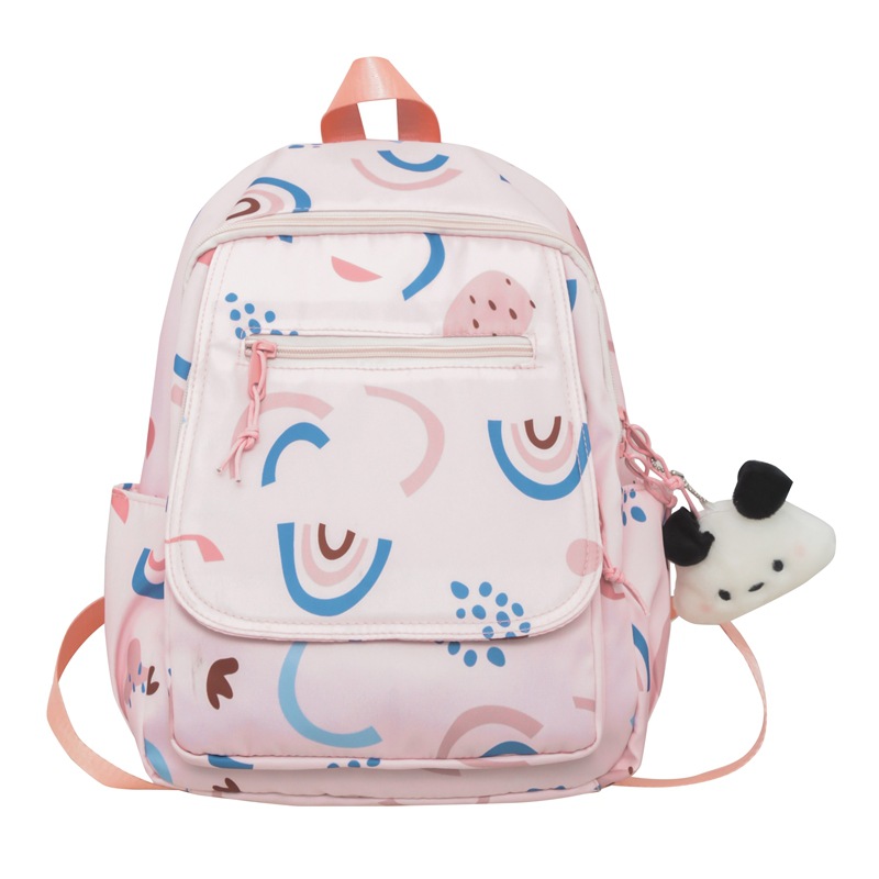 Girls' printed backpack, Korean version of girlish heart, waterproof nylon fabric, trendy college style student small backpack, study tour bag Item Picture