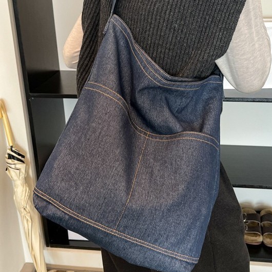 New 2024 Hong Kong-style artistic denim bag for women, Korean-style artistic single-shoulder bag, laid-back style, large-capacity crossbody bag Specification drawing