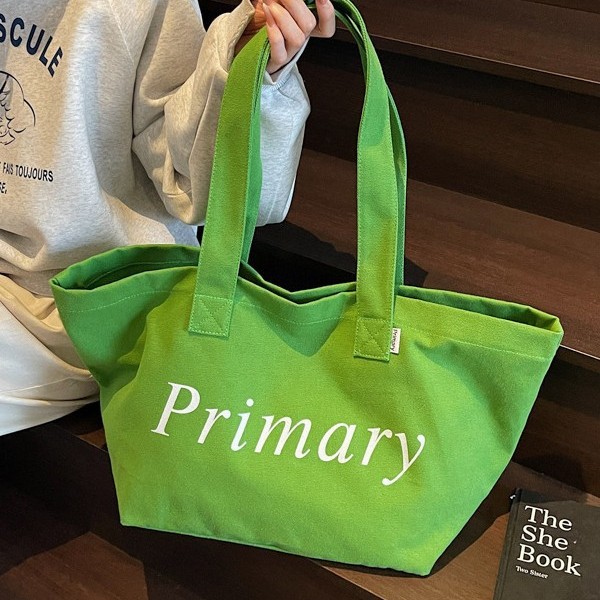 New cross-border large-capacity canvas bag for women 2025, new candy-colored casual letter-printed single-shoulder tote bag details Picture