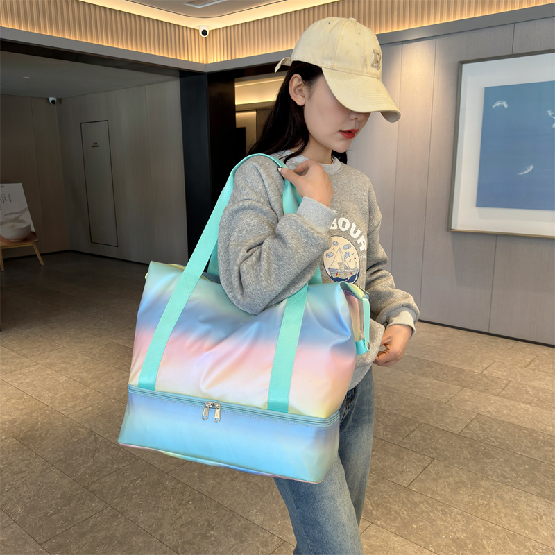 New colorful hand-held fitness bag, outdoor sports and leisure swimming training bag, yoga bag, large-capacity luggage bag for women Specification drawing