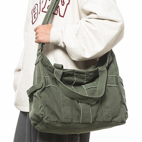 Student canvas bag function, student bag, fashionable ring bag with zipper, large capacity, Haraju-style ins casual single-shoulder bag details Picture