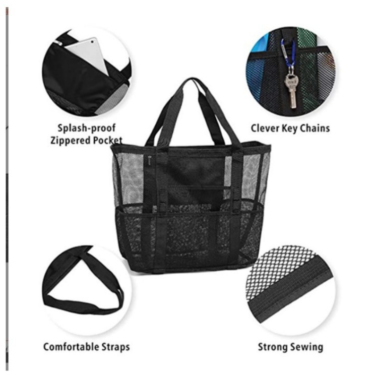 Summer large-capacity beach women's bag, summer seaside travel mesh bag, fashionable woven mesh bag, hollowed-out travel bag Specification drawing