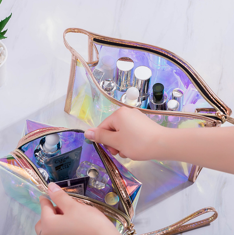 Amazon Cross-border Colorful TPU laser Makeup Bag, Women's large-capacity storage bag, portable hand-held waterproof toiletry bag Specification drawing