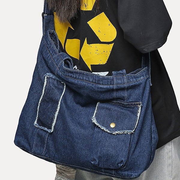 The large-capacity denim canvas bag for women has sparked a new trend of student schoolbags, travel tote bags and commuting single-shoulder bags Specification drawing