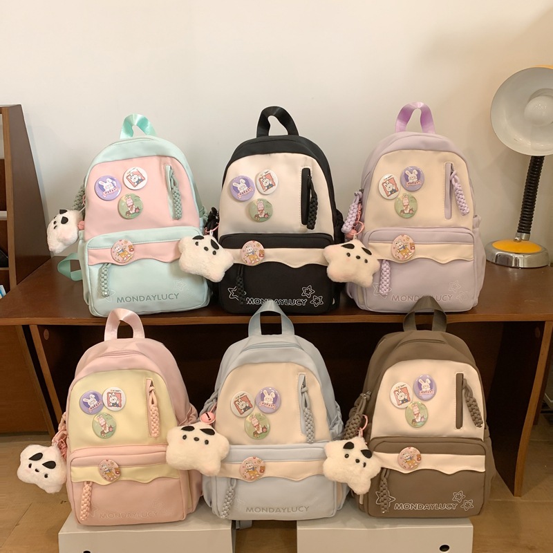 Cross-border high-looking-level soft girl color-blocking girl backpack, cute schoolbag, backpacks for college students, junior high school students and primary school students full figure