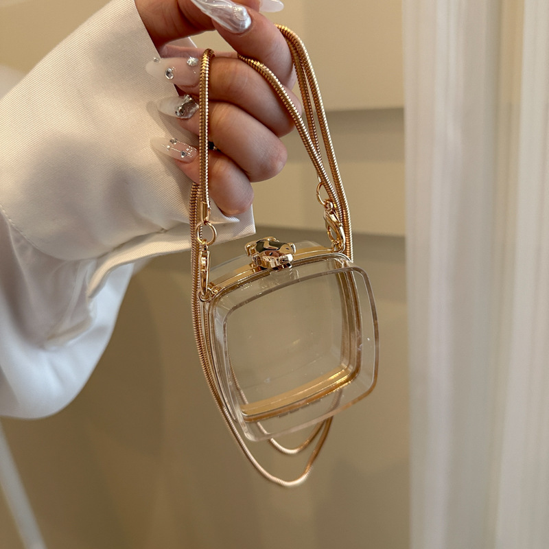 Mini earphone case 2024 new style European and American fashion acrylic transparent box bag ins women's chain bag full figure